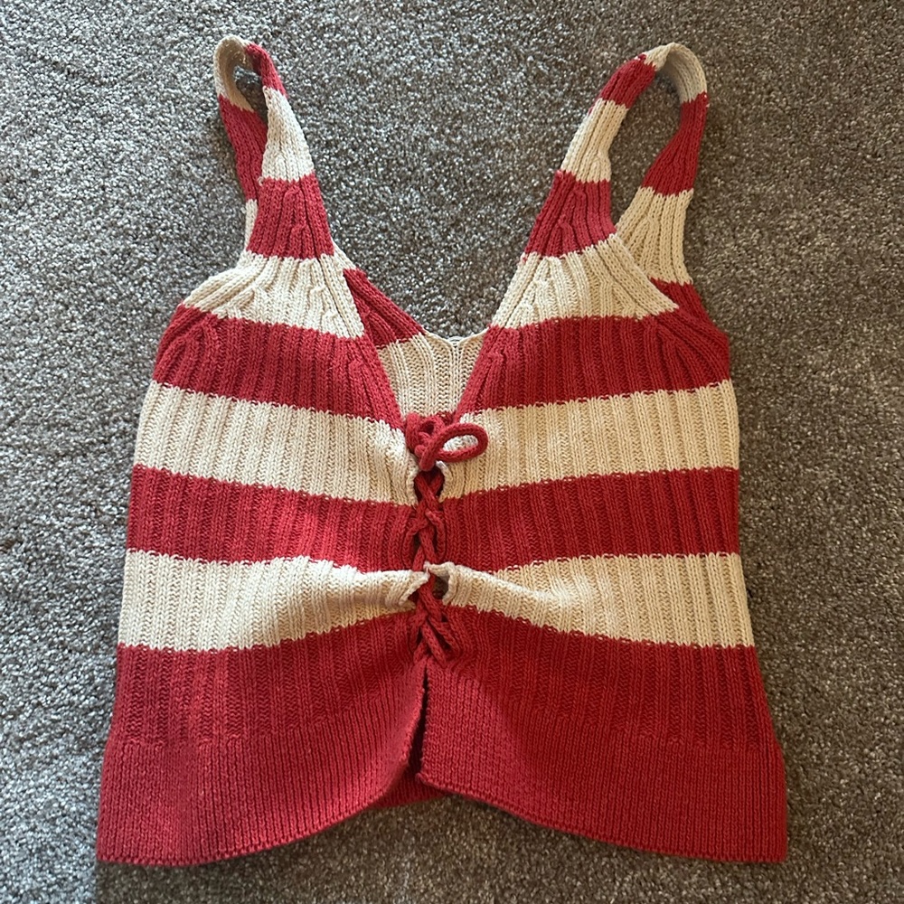 Red and Cream Striped Women's Sweater Tank